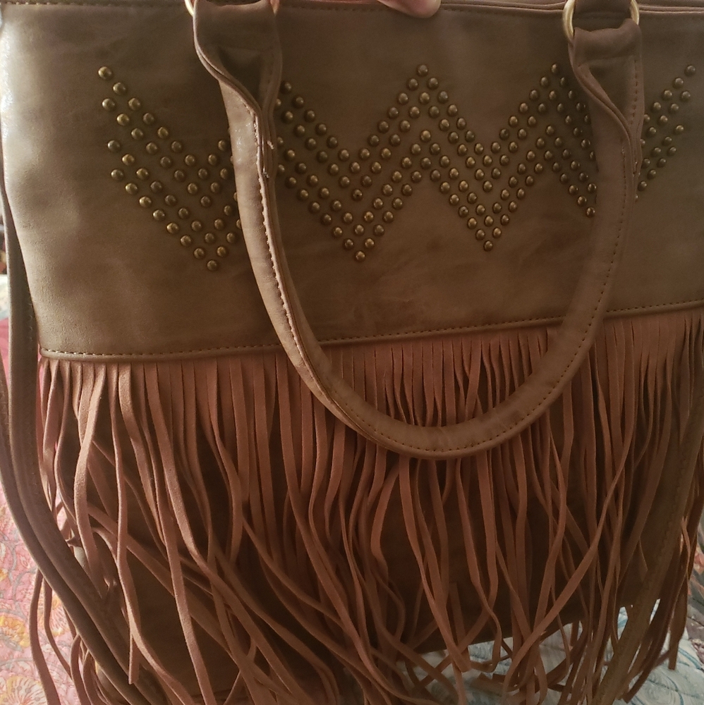 Brown Fringe Tote Bag
